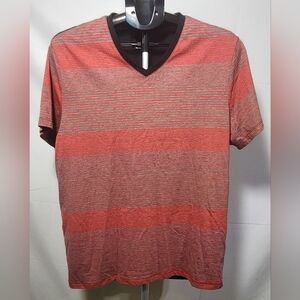 🌸 3/$25 🌸 Alfani Red Short Sleeve Striped V-Neck Tee-Size Large